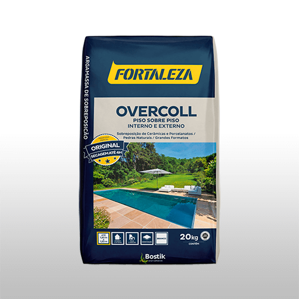 Argamassa Fortaleza Overcoll para sobreposição piso sobre piso, ideal para cerâmicas, porcelanatos e pedras naturais internas e externas.