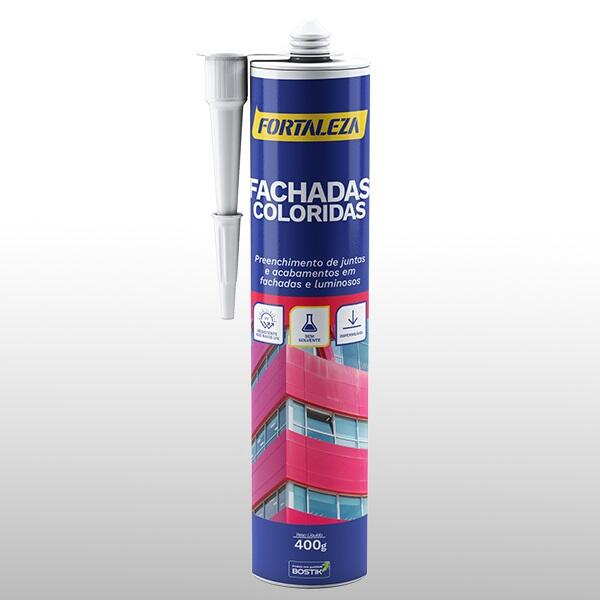 Selante Fachadas Coloridas Fortaleza em cartucho, ideal para vedação e acabamento de juntas externas, garantindo proteção durável e visual moderno.