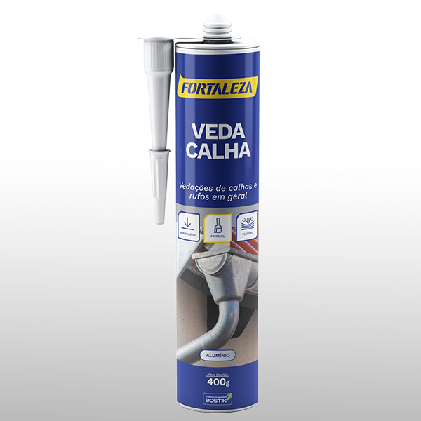 Selante Veda Calha Fortaleza em cartucho, ideal para vedação de calhas e rufos em alumínio, garantindo proteção durável contra infiltrações.
