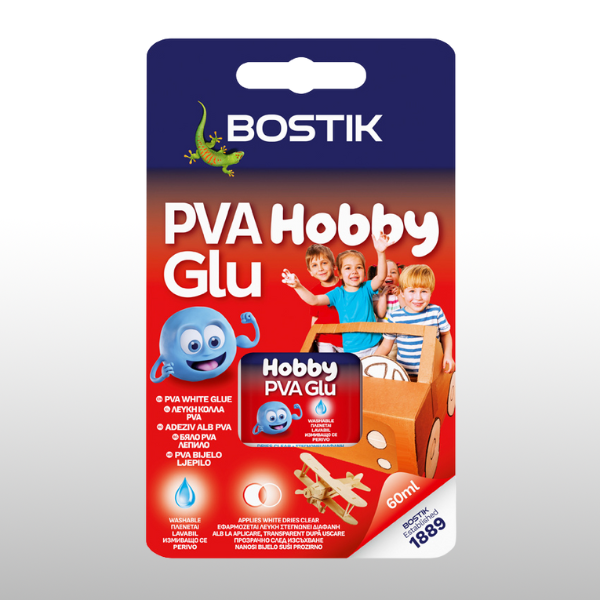 Bostik PVA Hobby Glu лепило на водна основа, подходящо за хартия, картон и дърво, идеално за училищни и творчески проекти, 60 мл.