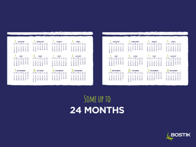 Double calendar illustration showing that some glues last up to 24 months."