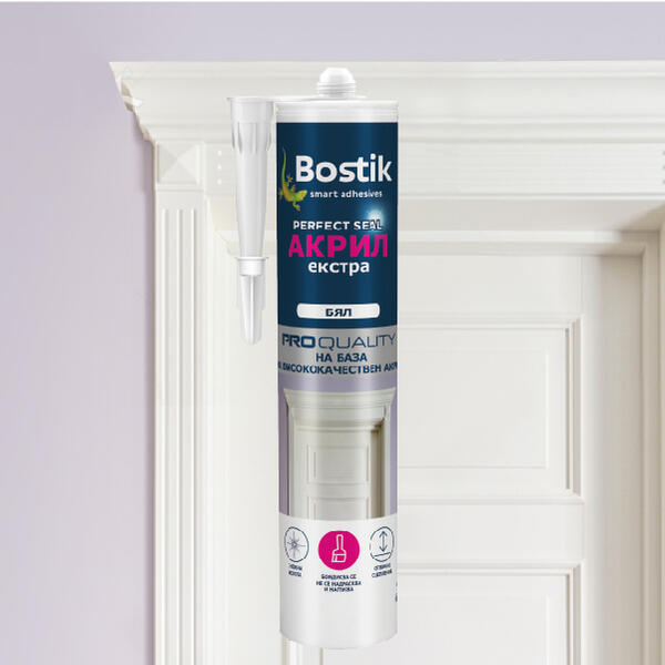 Акрилен уплътнител Bostik Perfect Seal екстра – идеален за запълване на фуги около врати и декоративни профили.
