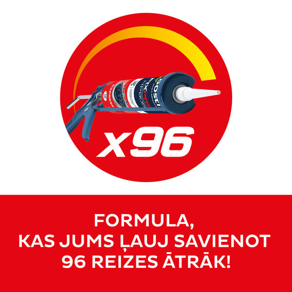 FixPro Express līme ar hronometra fonu, uzsverot ātru darbību un 15 minūšu stipru saķeri profesionālai montāžai.