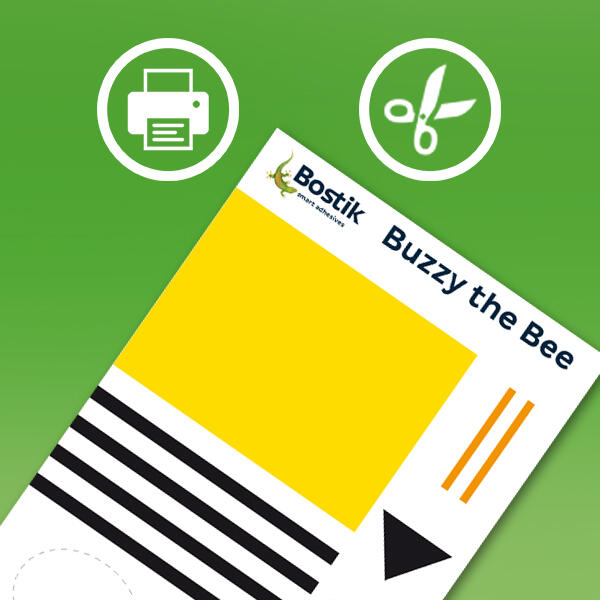 A printable Buzzy the Bee template with yellow and black stripes, ready to be cut and crafted into a bee.