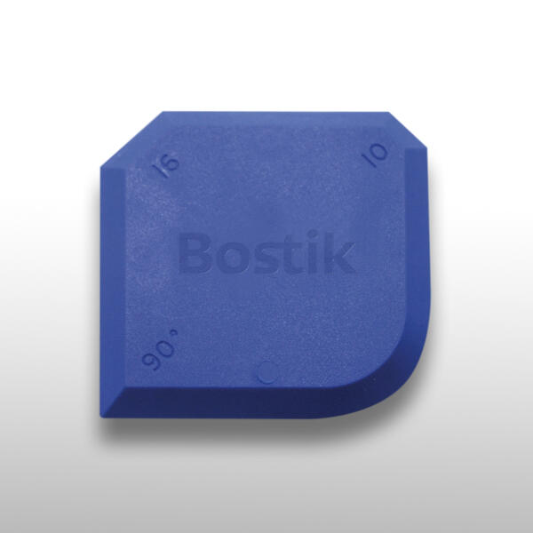 Single blue Bostik Professional Silicone Tool with angled edges and embossed size markings (10, 16, 90°), used for precise sealant application.