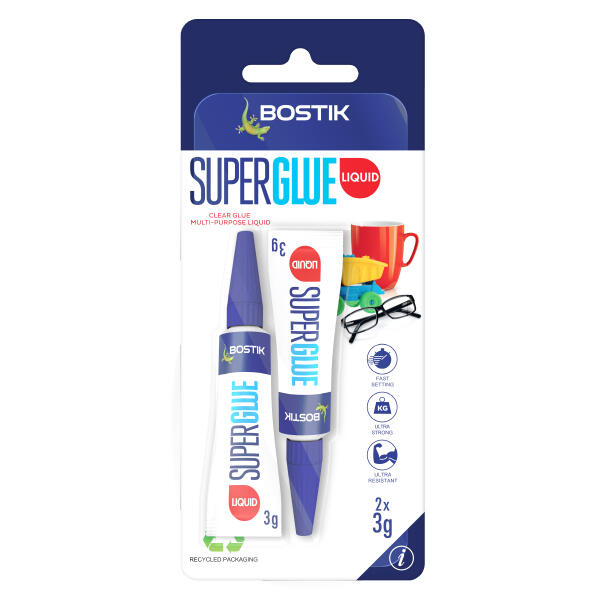 Bostik Super Glue Liquid 2x3g pack, ideal for strong and durable bonding.