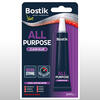 Packaging of Bostik All Purpose Clear Glue, 20ml, highlighting its ultra-strong, fast-setting, and long-lasting bonding features.