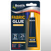 Packaging of Bostik Fabric Glue, 20ml, showcasing its flexible, washable bond for cotton, denim, and leather.