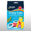 Packaging of Bostik Crazy Clay showing a yellow dog model and six small tubs of colourful air-drying clay, labeled as the world’s softest, lightest clay.