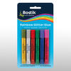 Packaging of Bostik Glitter Glu 6-pack, showing assorted colours for decorating paper, cardboard, photo frames, and more.