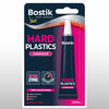 Packaging of Bostik Hard Plastics Clear Glue, 20ml, highlighting its long-lasting bond for rigid plastics and household repairs.