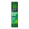 A Bostik Green Stik 35 g glue stick in eco-friendly green packaging, labeled “clear glue” with notes highlighting natural ingredients and a recycled container.