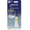 Bostik General Purpose Silicone 20ml tube in retail packaging with fine nozzle, showing illustrations of compatible materials including metal, wood, rubber, foam, brick, and concrete, and icons for quick bond, water and heat resistance, and high flexibility.